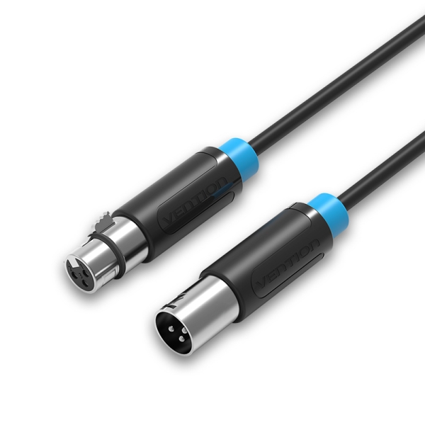 Câble Microphone Vention XLR - Connecteurs Plaqués Or - Conducteur Bronze Émaillé - Couleur Noir