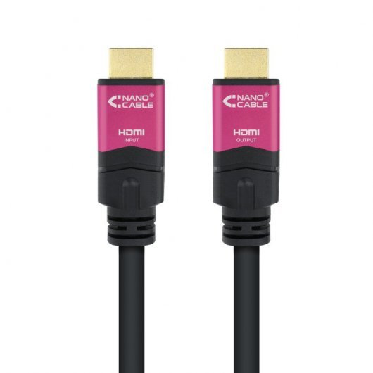 Câble Nanocable HDMI v2.0 Mâle avec Répéteur vers HDMI v2.0 Mâle 15m - 4K@60Hz 18Gbps - Haute Vitesse - Couleur Noir/Rose