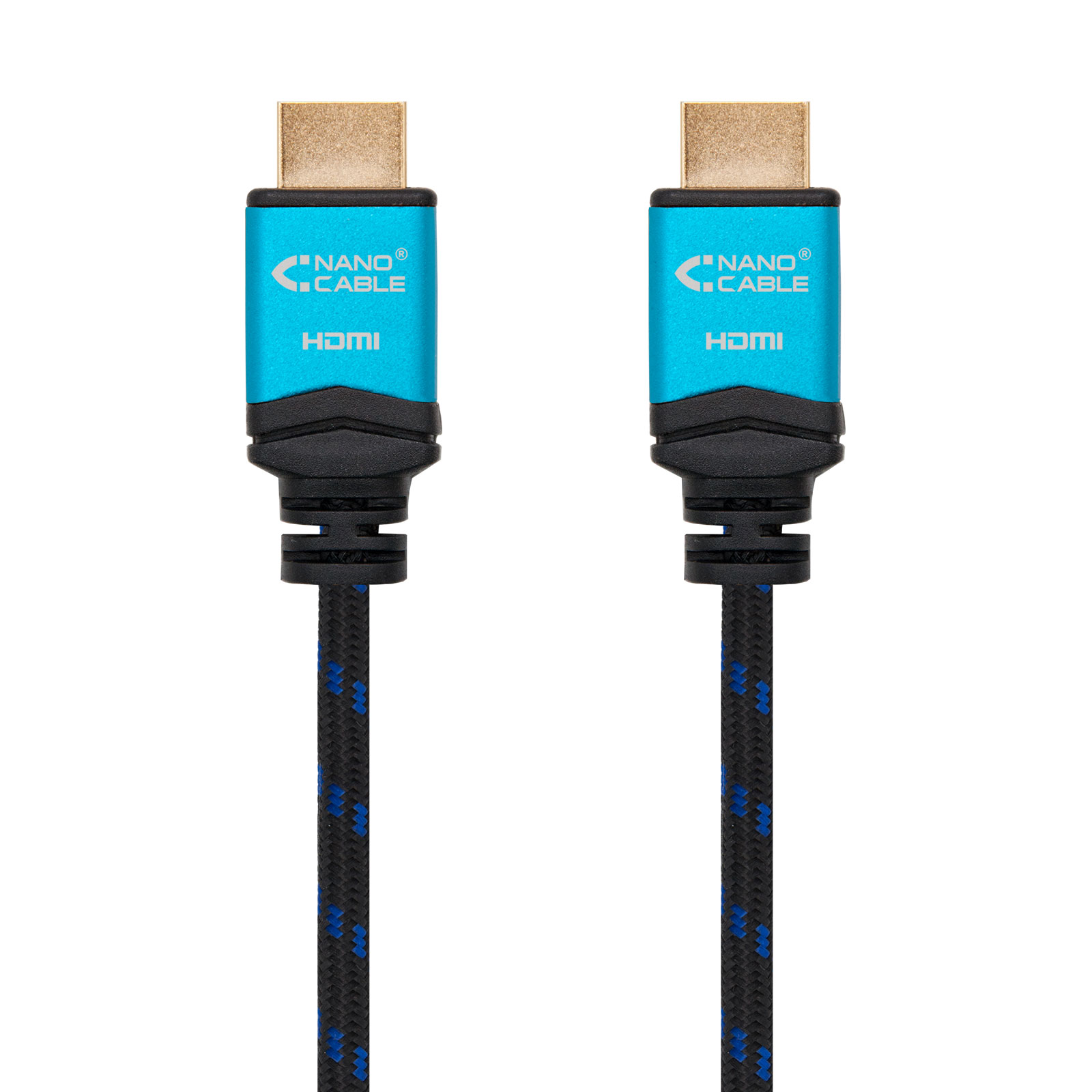 Câble Nanocable HDMI v2.0 Mâle vers HDMI v2.0 Mâle 1.50m - 4K@60Hz 18Gbps - Haut Débit - Revêtement Nylon Tressé - Couleur Noir/Bleu