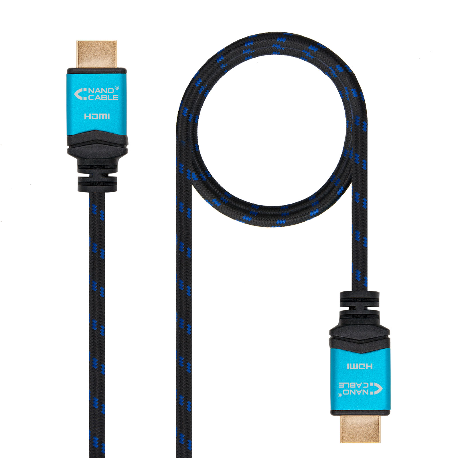 Câble Nanocable HDMI v2.0 Mâle vers HDMI v2.0 Mâle 10m - 4K@60Hz 18Gbps - Haute Vitesse - Revêtement Nylon Tressé - Couleur Noir/Bleu