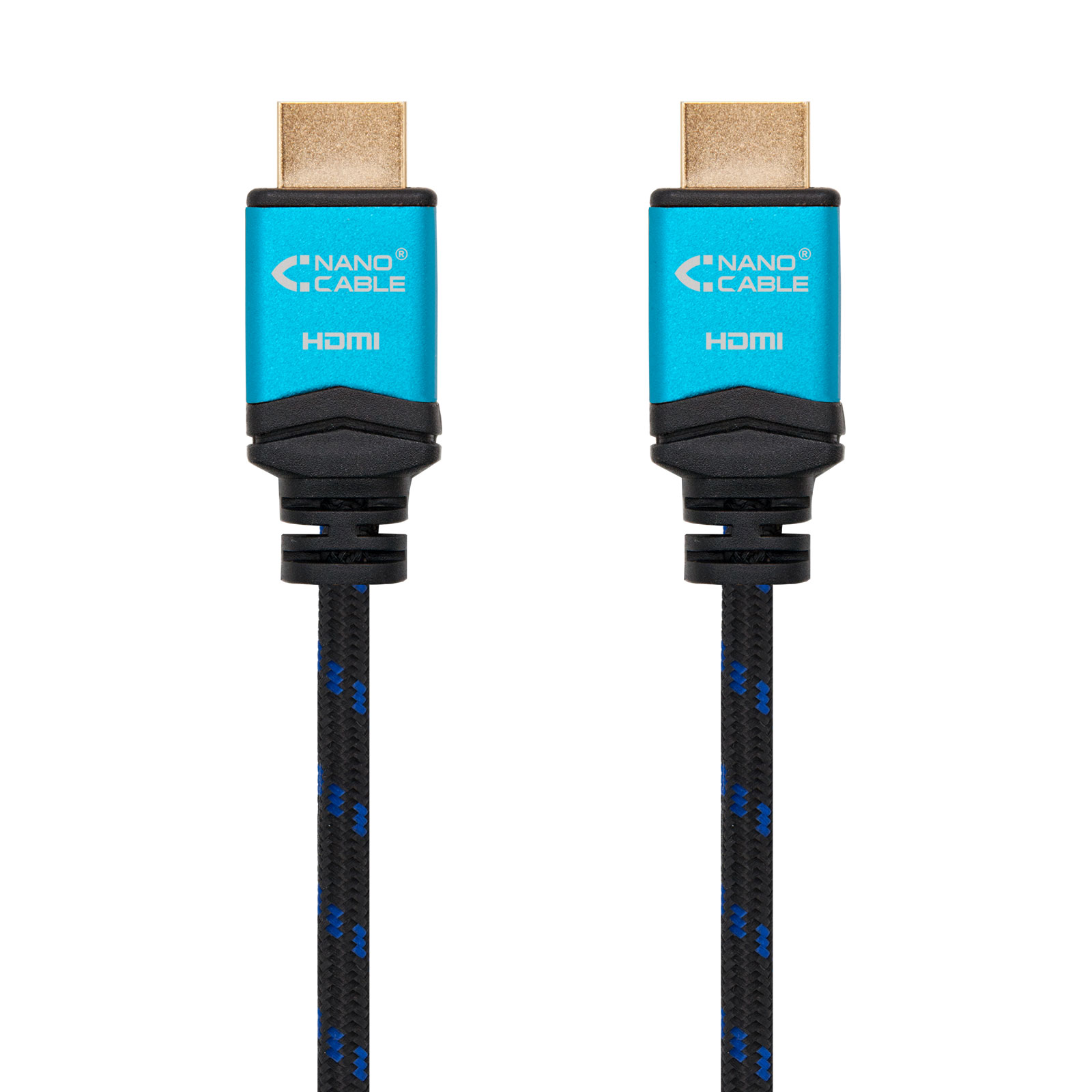 Câble Nanocable HDMI v2.0 Mâle vers HDMI v2.0 Mâle 1m - 4K@60Hz 18Gbps - Haut Débit - Revêtement Nylon Tressé - Couleur Noir/Bleu