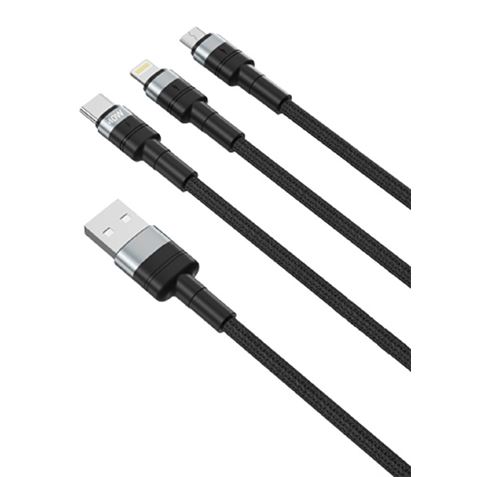 Câble XO NBC191 Charge Rapide 40W 3 en 1 - Micro + Type C + Lightning vers USB