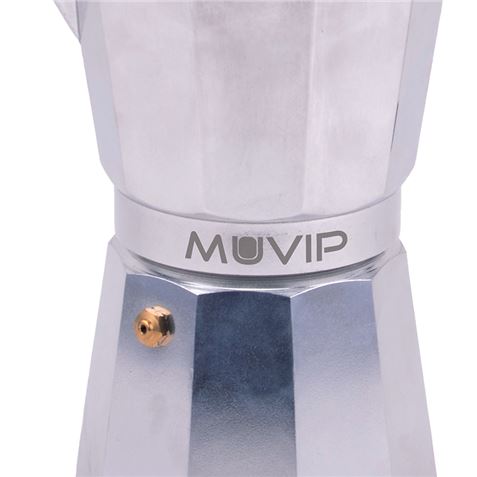 Cafetière en aluminium Muvip MV0600 - Capacité 3 tasses - Poignée ergonomique - Antiadhésive - Compatible avec cuisinières électriques, vitrocéramiques et à gaz - Couleur aluminium