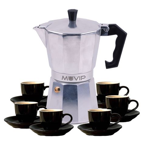 Cafetière en aluminium Muvip MV0604 - Capacité 6 tasses - Poignée ergonomique en bakélite résistante à la chaleur - Compatible avec plaques électriques, vitrocéramiques, à gaz et à induction - Couleur aluminium