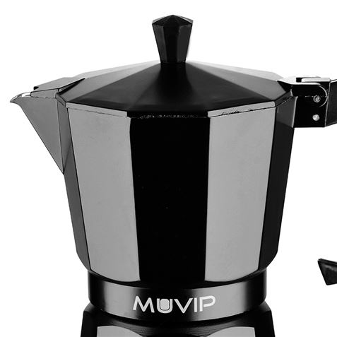 Cafetière en aluminium Muvip MV0606 - Capacité 3 tasses - Poignée ergonomique - Antiadhésive - Compatible avec cuisinières électriques, vitrocéramiques et à gaz - Noir mat