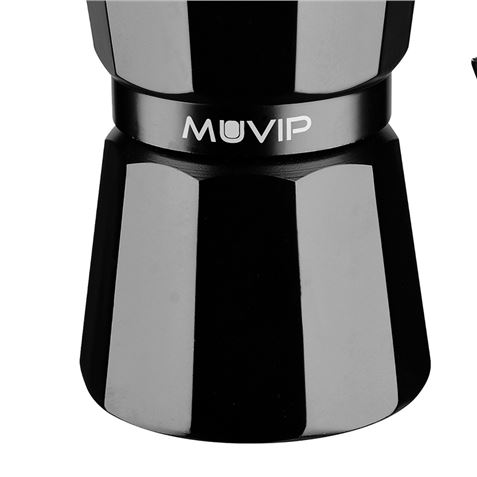 Cafetière en aluminium Muvip MV0606 - Capacité 3 tasses - Poignée ergonomique - Antiadhésive - Compatible avec cuisinières électriques, vitrocéramiques et à gaz - Noir mat