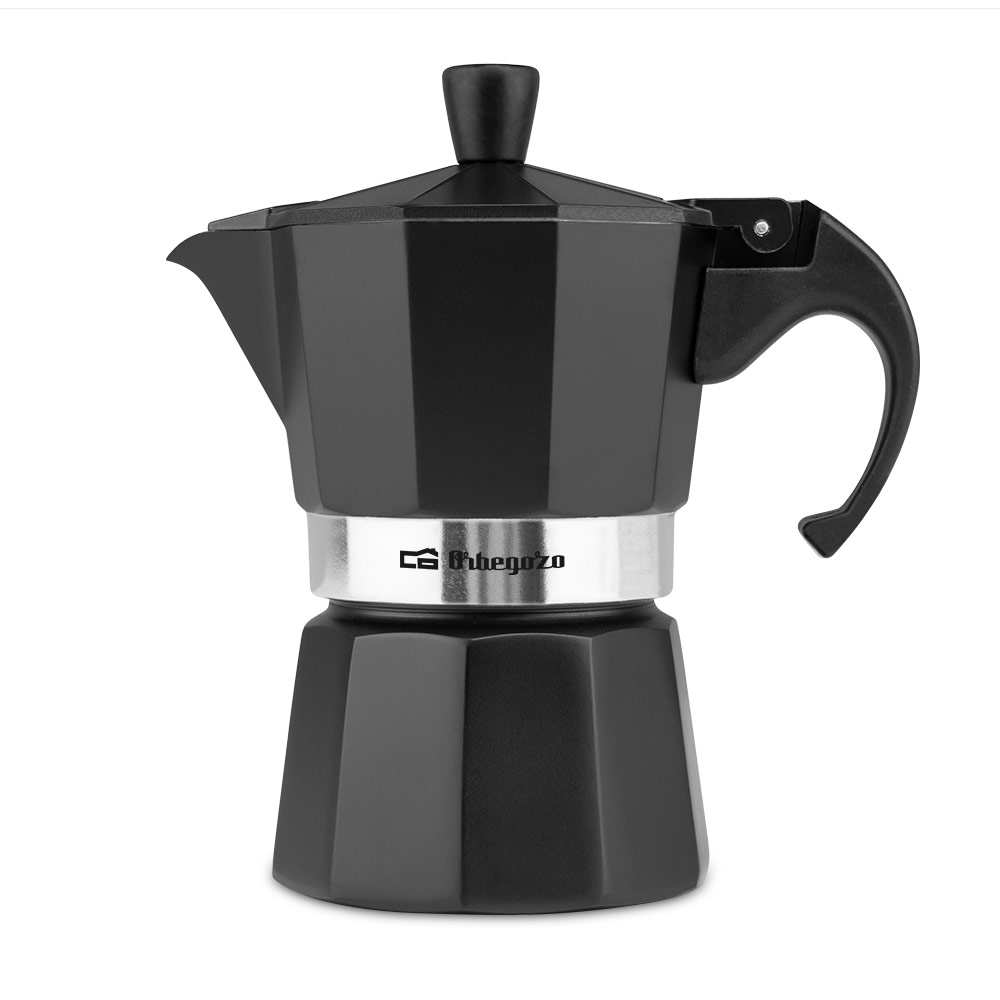 Cafetière Orbegozo KFN 310 en aluminium noir - Prépare 3 tasses de café en quelques secondes - Poignée ergonomique pour une plus grande sécurité - Soupape de sécurité - Nettoyage facile - Idéale pour la maison ou le bureau