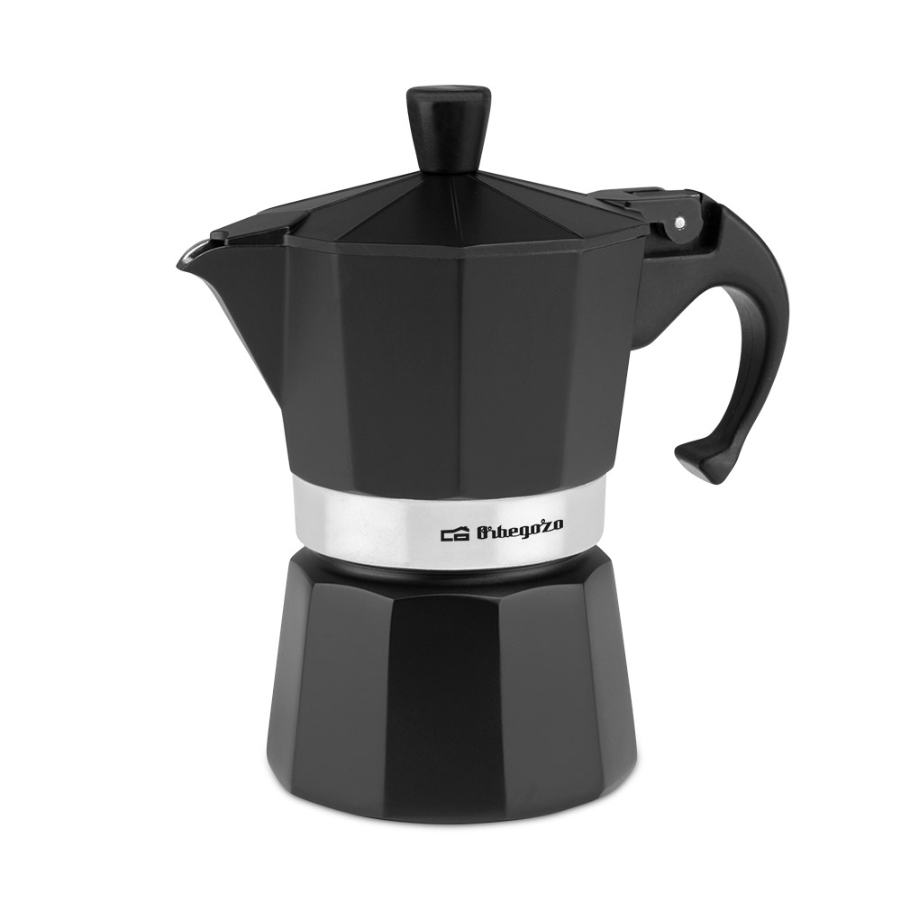 Cafetière Orbegozo KFN 310 en aluminium noir - Prépare 3 tasses de café en quelques secondes - Poignée ergonomique pour une plus grande sécurité - Soupape de sécurité - Nettoyage facile - Idéale pour la maison ou le bureau