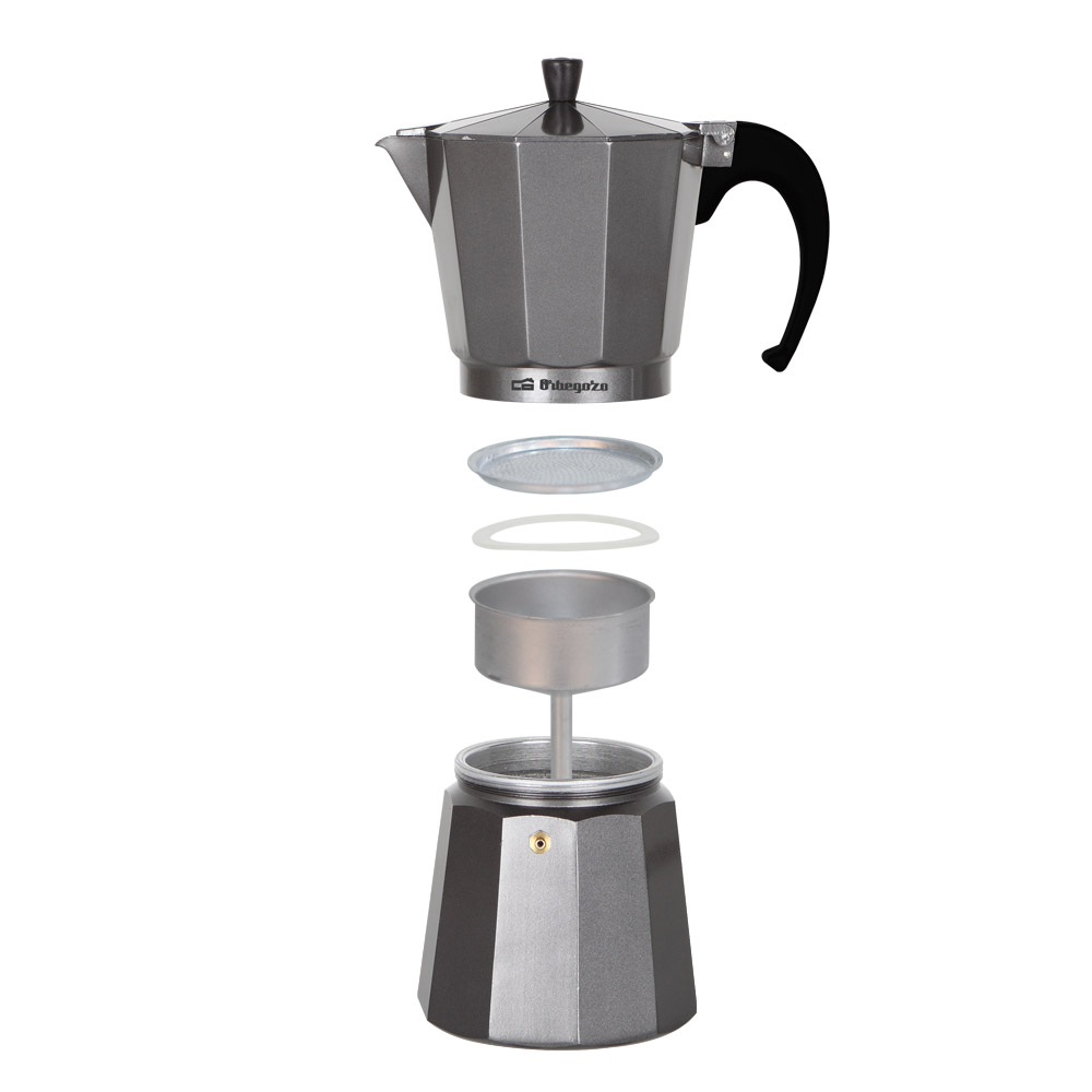 Cafetière Orbegozo KFS 620 en aluminium argenté - Préparez un café créatif et délicieux en quelques minutes - Capacité de six tasses - Poignée ergonomique et valve de sécurité pour plus de confort et de tranquillité