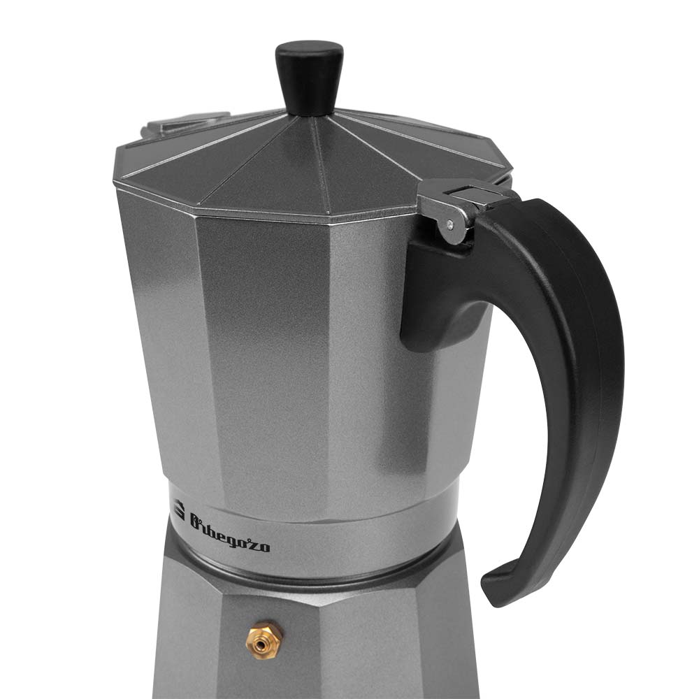 Cafetière Orbegozo KFS 920 en aluminium argenté - Capacité de 9 tasses - Convient aux cuisinières à gaz, électriques ou vitrocéramiques - Poignée ergonomique - Soupape de sécurité - Facile à nettoyer