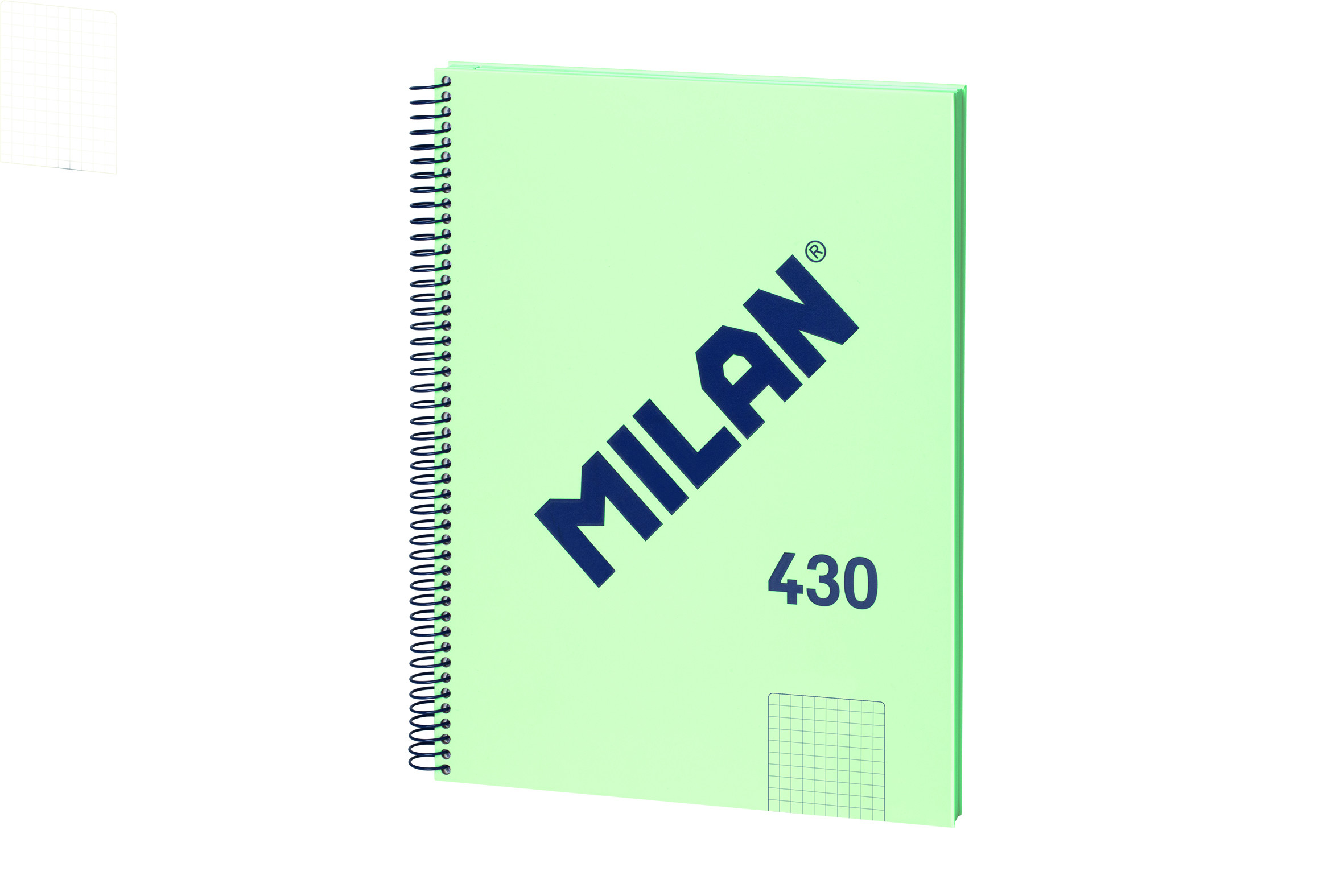 Cahier à Spirale Milan Format A4 Grille 5x5mm - 80 Feuilles de 95 gr/m2 - Microperforé, 4 Trous - Coloris Vert