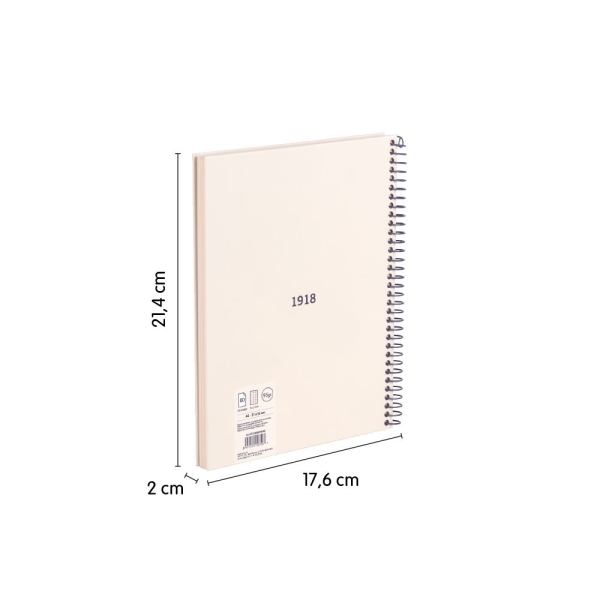 Cahier à Spirale Milan Serie 1918 Format A5 Grille 5x5mm - 80 Feuilles de 95 gr/m2 - Microperforé, 2 Trous - Coloris Beige