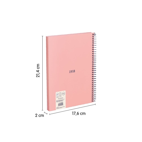 Cahier à Spirale Milan Serie 1918 Format A5 Grille 5x5mm - 80 Feuilles de 95 gr/m2 - Microperforé, 2 Trous - Coloris Rose