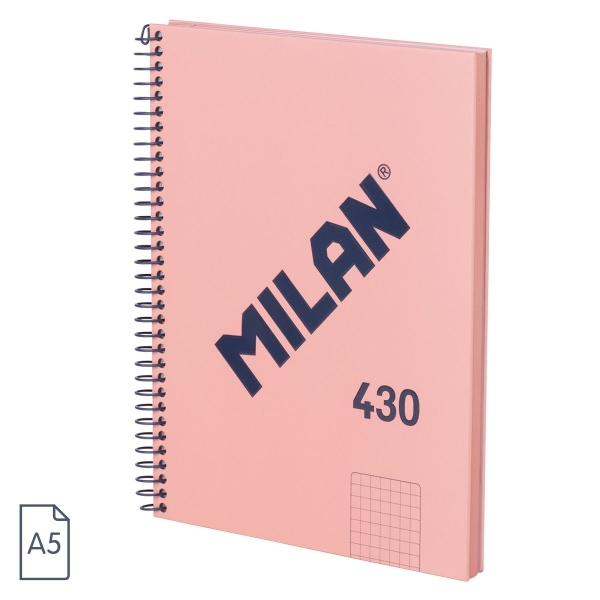 Cahier à Spirale Milan Serie 1918 Format A5 Grille 5x5mm - 80 Feuilles de 95 gr/m2 - Microperforé, 2 Trous - Coloris Rose