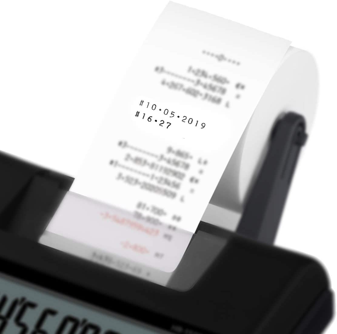 Calculatrice d'imprimante de bureau Casio HR150RCE - Affichage à 12 chiffres - Largeur de papier de 58 mm - Imprime l'heure et la date - Alimentée par batterie