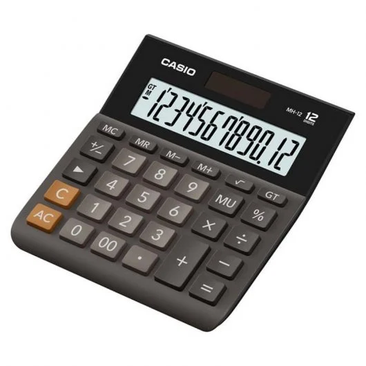 Calculatrice de bureau Casio MH-12 - Écran LCD extra large à 12 chiffres - Solaire et batterie - Noir