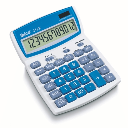 Calculatrice de bureau Ibico 212X - Touches en relief - Fonction taxe et arrondi - LCD 12 chiffres