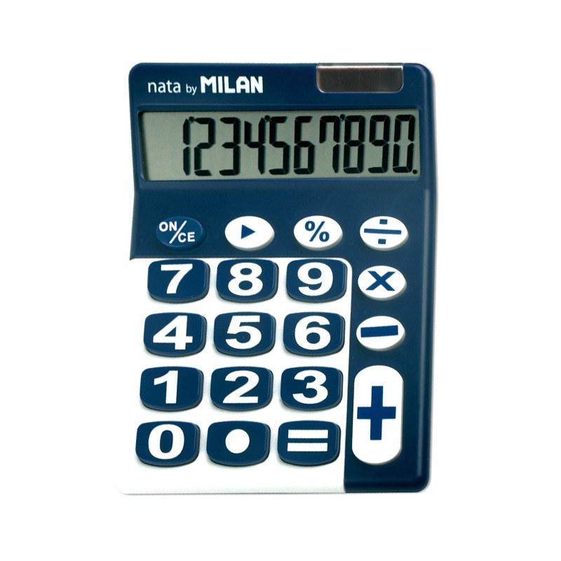 Calculatrice de bureau Milan 10 chiffres - grandes touches - arrêt automatique - couleur bleu et blanc