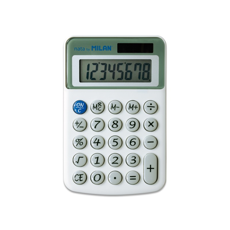 Calculatrice de bureau Milan 8 chiffres - 3 touches de mémoire et racine carrée - Arrêt automatique - Couleur blanche