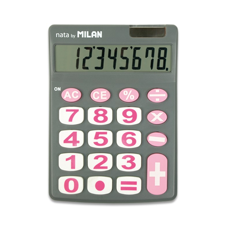 Calculatrice de bureau Milan 8 chiffres - grandes touches - arrêt automatique - couleur grise et rose