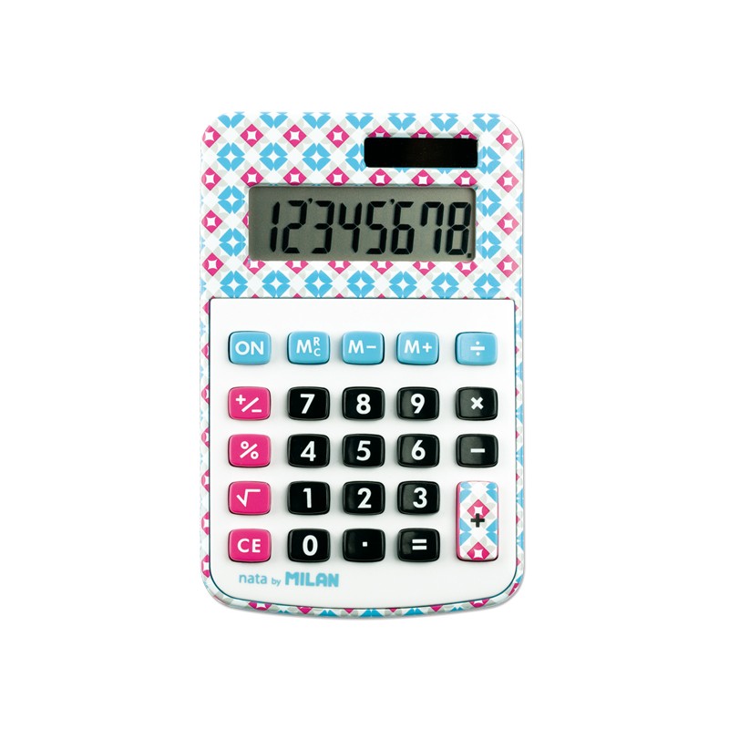 Calculatrice de Milan 8 chiffres - Calculatrice de bureau - 3 touches de mémoire et racine carrée - Couleur bleue et rose