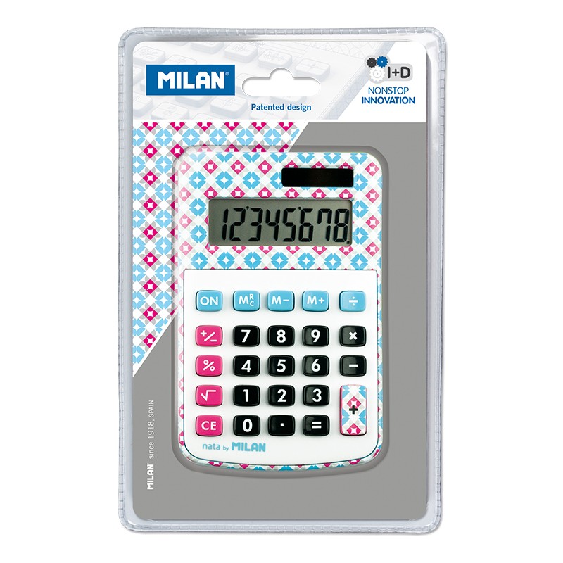 Calculatrice de Milan 8 chiffres - Calculatrice de bureau - 3 touches de mémoire et racine carrée - Couleur bleue et rose