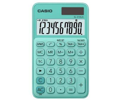 Calculatrice de poche Casio SL-310UC - Calcul des taxes - Écran LCD à 10 chiffres - Solaire et piles - Couleur verte