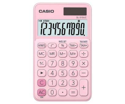 Calculatrice de poche Casio SL-310UC - Calcul des taxes - Écran LCD à 10 chiffres - Solaire et piles - Couleur rose