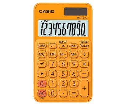 Calculatrice de poche Casio SL-310UC - Calcul des taxes - Écran LCD à 10 chiffres - Solaire et piles - Couleur orange