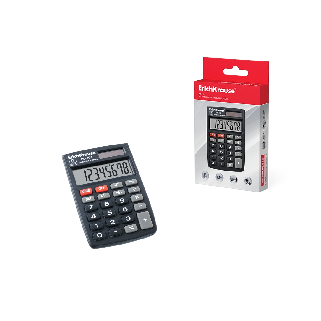 Calculatrice électronique à 8 chiffres Erichkrause - Écran LCD à 8 chiffres - Fonctions de calcul avancées - Mémoire - Pile alcaline - Boîtier en plastique - Couleur noire