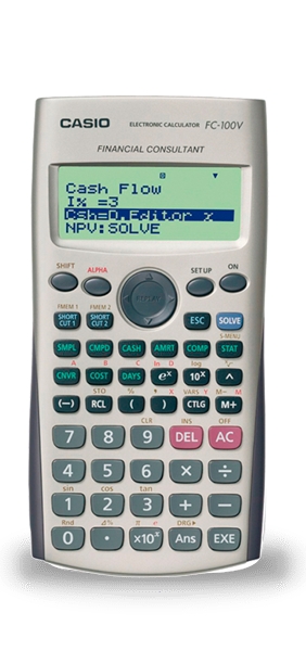 Calculatrice financière Casio FC100V - Affichage 4 lignes - Raccourcis clavier personnalisables - Alimenté par batterie
