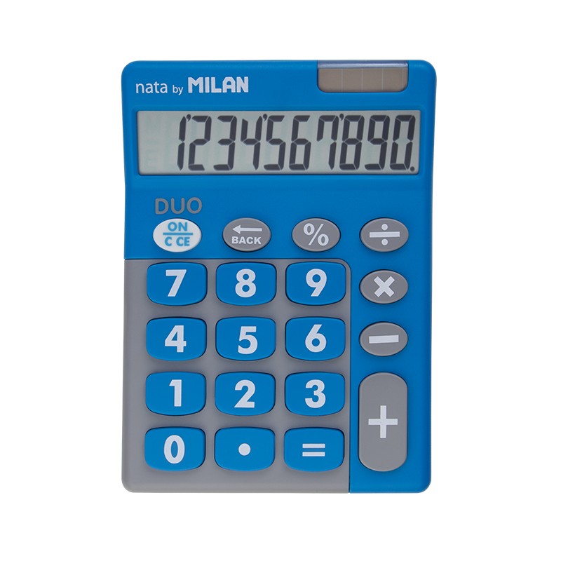 Calculatrice Milan 10 Chiffres Duo - Calculatrice de Bureau - Grandes Touches - Clé de Rectification d'Entrée de Données - Couleur Bleue