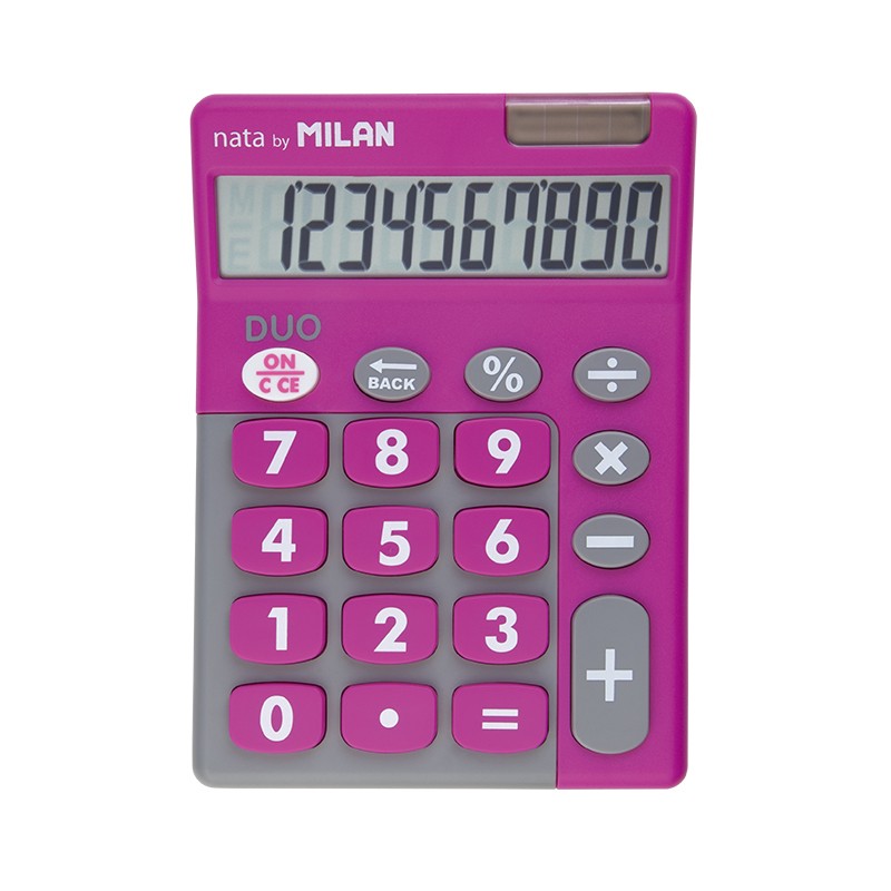 Calculatrice Milan 10 Chiffres Duo - Calculatrice De Bureau - Grandes Touches - Clé De Rectification De La Saisie De Données - Couleur Rose