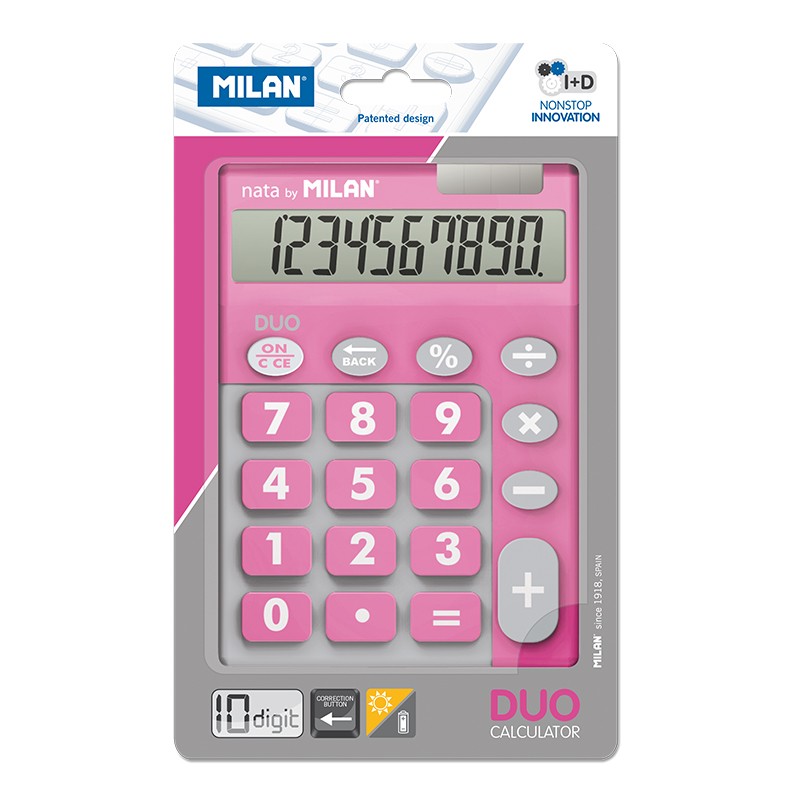 Calculatrice Milan 10 Chiffres Duo - Calculatrice De Bureau - Grandes Touches - Clé De Rectification De La Saisie De Données - Couleur Rose