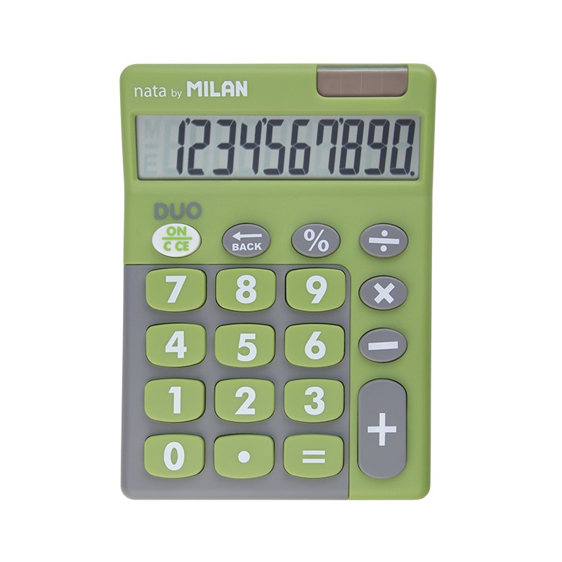 Calculatrice Milan 10 chiffres Duo - Calculatrice de bureau - Grandes touches - Clé de rectification de saisie de données - Couleur verte