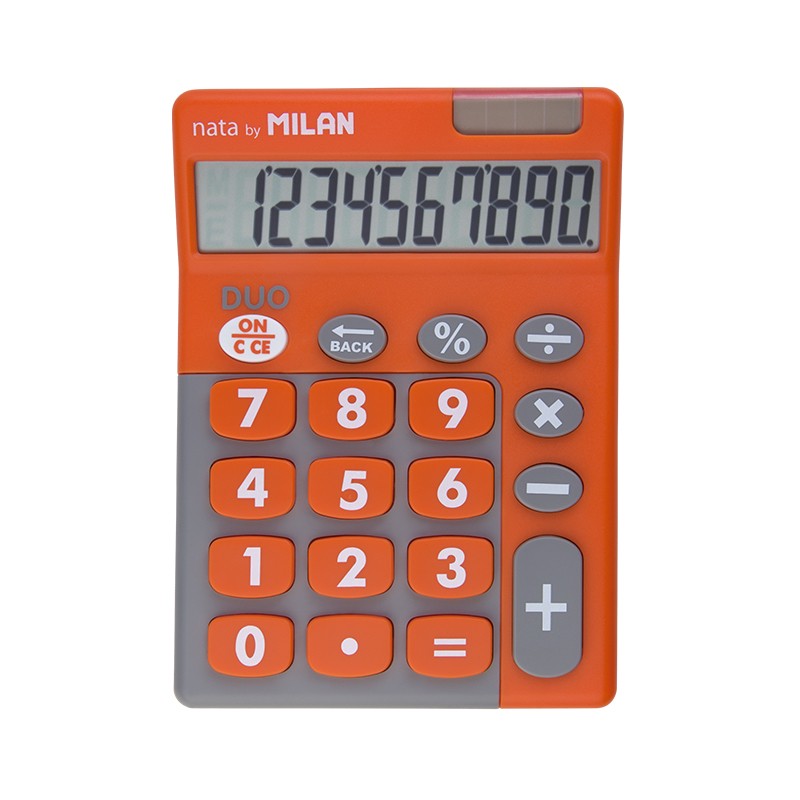 Calculatrice Milan 10 Chiffres Duo - Calculatrice de Bureau - Grandes Touches - Clé de Rectification d'Entrée de Données - Couleur Orange