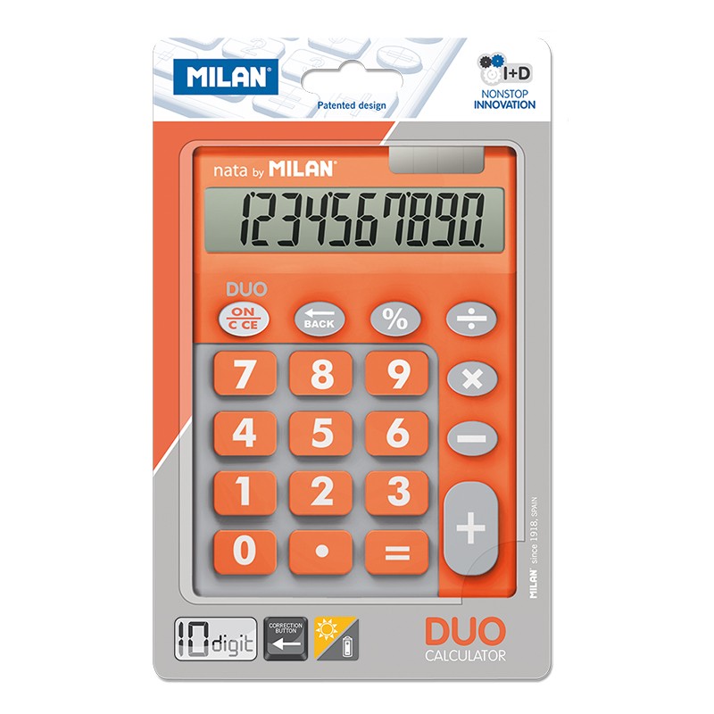 Calculatrice Milan 10 Chiffres Duo - Calculatrice de Bureau - Grandes Touches - Clé de Rectification d'Entrée de Données - Couleur Orange