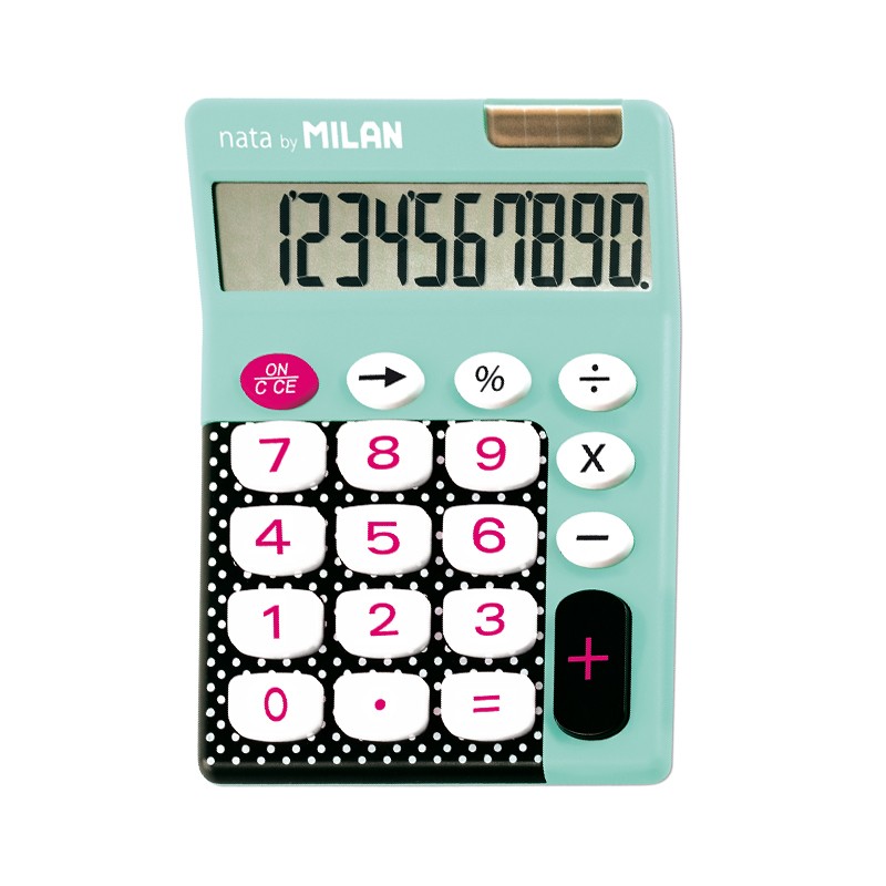 Calculatrice Milan 10 Chiffres Points & Boutons - Calculatrice de Bureau - Grandes Touches - Clé de Rectification d'Entrée de Données - Couleur Turquoise