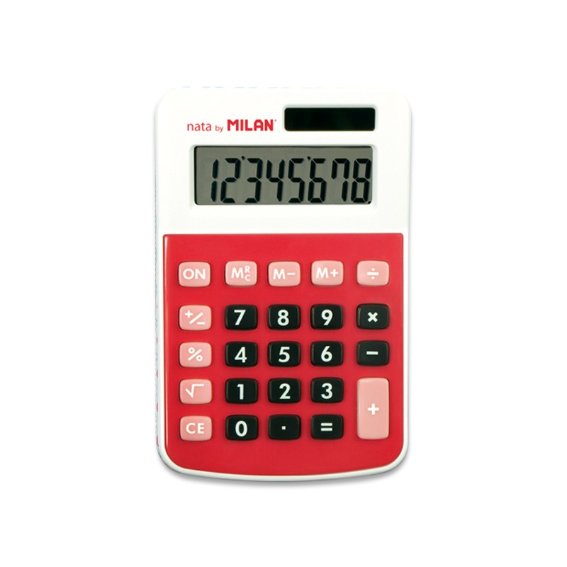 Calculatrice Milan 8 chiffres - Calculatrice de bureau - 3 touches de mémoire et racine carrée - Couleur rouge