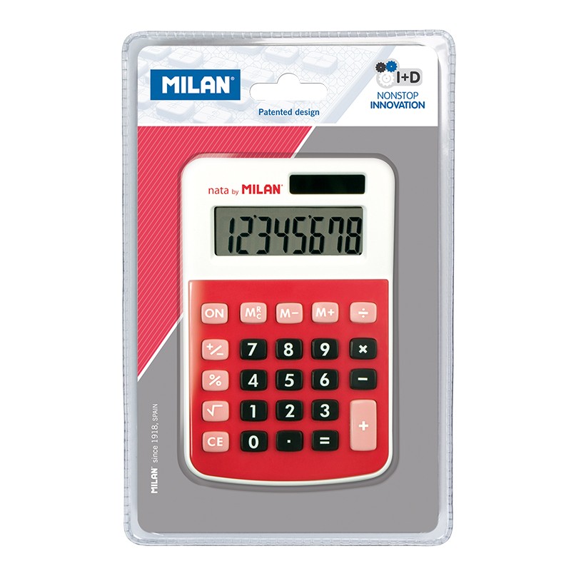 Calculatrice Milan 8 chiffres - Calculatrice de bureau - 3 touches de mémoire et racine carrée - Couleur rouge