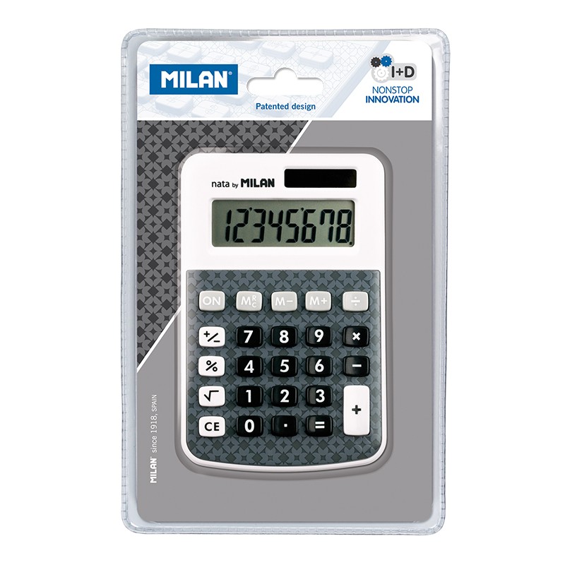 Calculatrice Milan 8 chiffres - Calculatrice de bureau - 3 touches mémoire et racine carrée - Couleur gris foncé