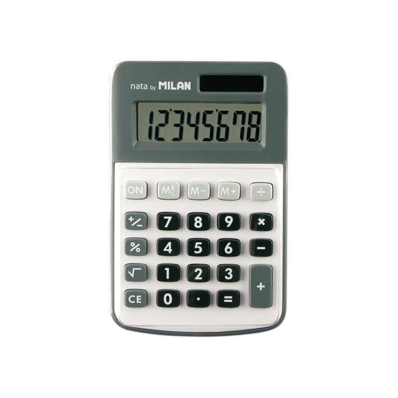 Calculatrice Milan à 8 chiffres - Calculatrice de bureau - 3 touches de mémoire et racine carrée - Couleur grise