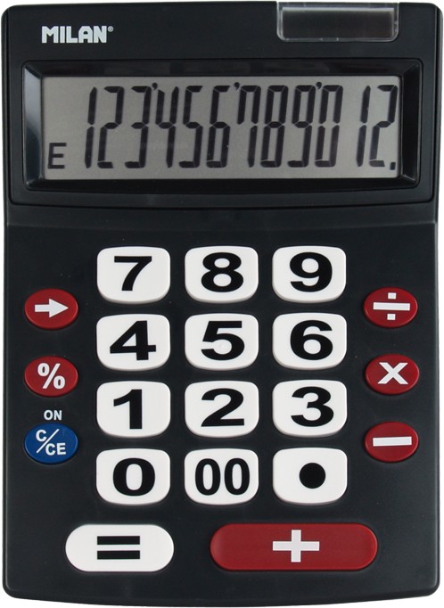 Calculatrice Milan extra large à 12 chiffres - grandes touches - clé de rectification de saisie de données - arrêt automatique - couleur noire