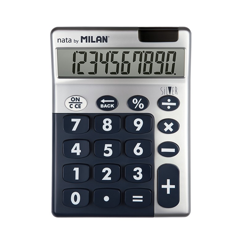 Calculatrice Milan Silver à 10 chiffres - Calculatrice de bureau - Grandes touches - Clé de rectification de saisie de données - Couleur grise