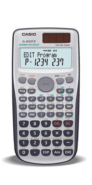 Calculatrice programmable de bureau Casio FX3650PII - Affichage 2 lignes - 279 fonctions - 360 étapes de programmation - Alimentation par batterie et solaire
