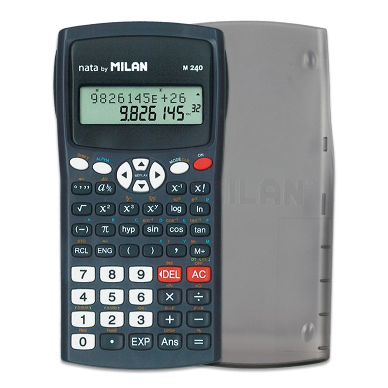 Calculatrice Scientifique Milan M240 10+2 Chiffres - Affichage 2 Lignes - 240 Fonctions Intégrées Dont 124 Scientifiques - Housse de Protection - Couleur Noir