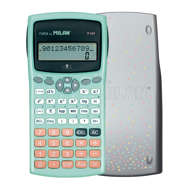 Calculatrice Scientifique Milan M240 10+2 Chiffres - Affichage 2 Lignes - 240 Fonctions Intégrées Dont 124 Scientifiques - Housse de Protection - Couleur Turquoise