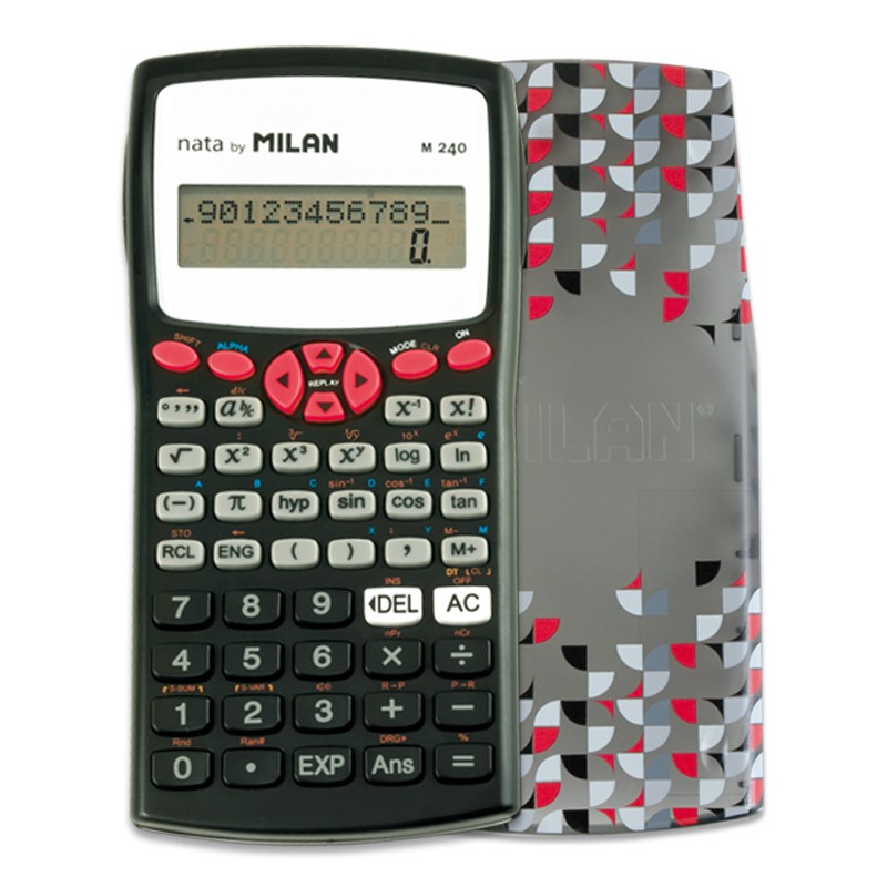 Calculatrice Scientifique Milan M240 10+2 Chiffres - Affichage 2 Lignes - 240 Fonctions Intégrées Dont 124 Scientifiques - Housse de Protection Imprimée - Couleur Noir