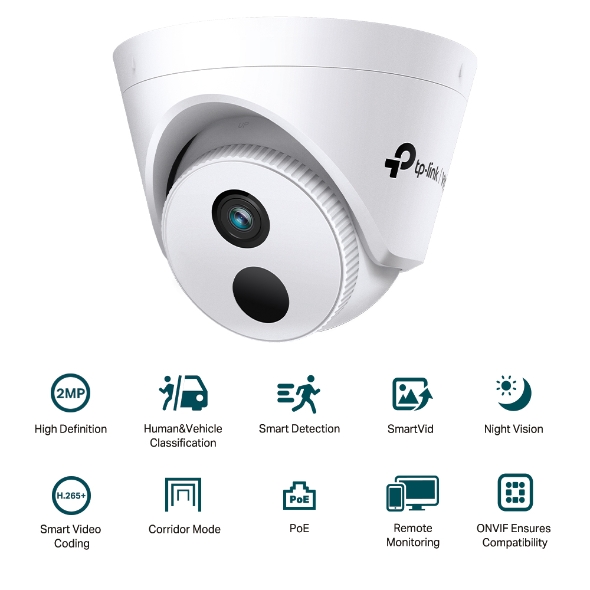 Caméra de sécurité IP TP-Link VIGI C420I 4 mm 2 MP - Vidéo H.265+ - Détection intelligente - Technologies Smart IR, WDR, 3D DNR et vision nocturne - Alimentation PoE et 12 V CC - Mode couloir