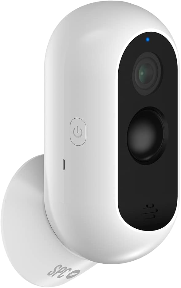 Caméra de sécurité sans fil SPC avec batterie - 9600 Mah - Wifi - Intérieur et extérieur - Résistant à la pluie - Full HD - Vision nocturne - Notifications en temps réel - Audio bidirectionnel - Couleur blanche